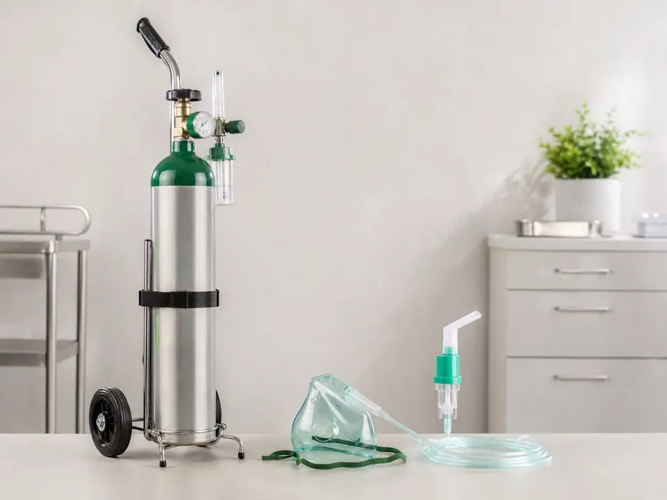 Medical oxygen cylinder, mask and nebulizer