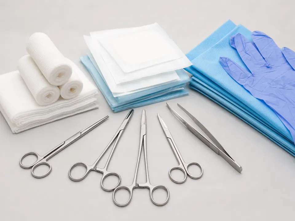 Surgical instruments, dressings and disposable gloves